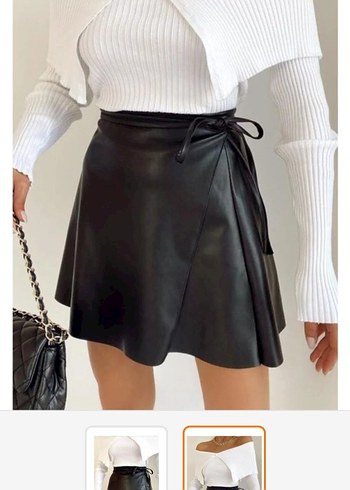 Siyah Deri Kemer Detaylı Mini Etek #zara #etek