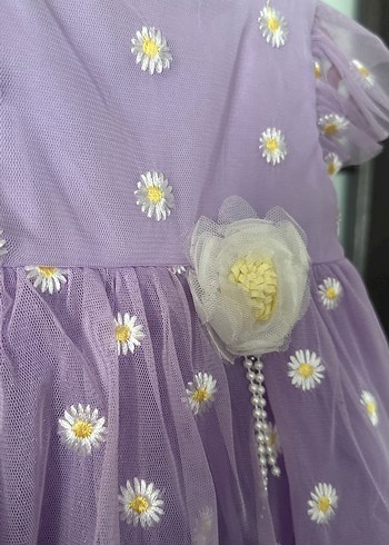 Kız Çocuk Lila Nakışlı Fırfırlı Elbise - Görsel 5