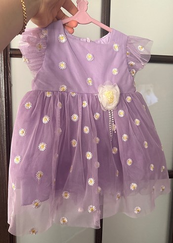 Kız Çocuk Lila Nakışlı Fırfırlı Elbise - Görsel 2