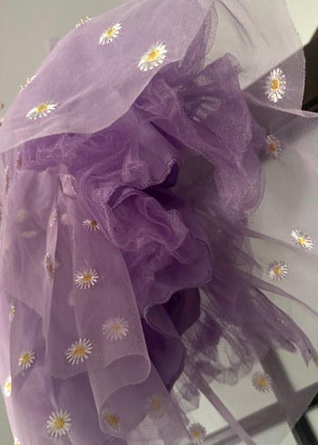 Kız Çocuk Lila Nakışlı Fırfırlı Elbise - Görsel 6