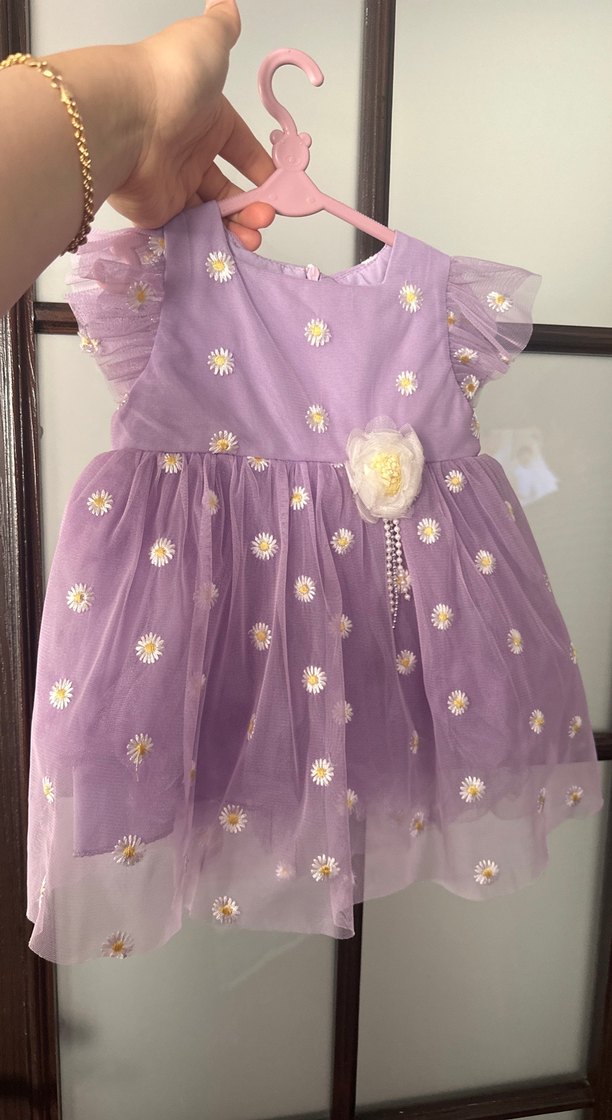 Kız Çocuk Lila Nakışlı Fırfırlı Elbise - Görsel 2