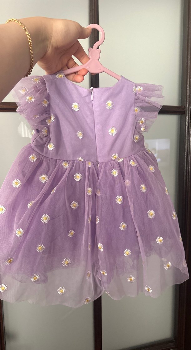Kız Çocuk Lila Nakışlı Fırfırlı Elbise - Görsel 3