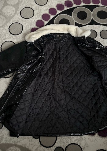 Siyah Deri Biker Ceket, Düğmeli, Strappy Kollu - Görsel 4