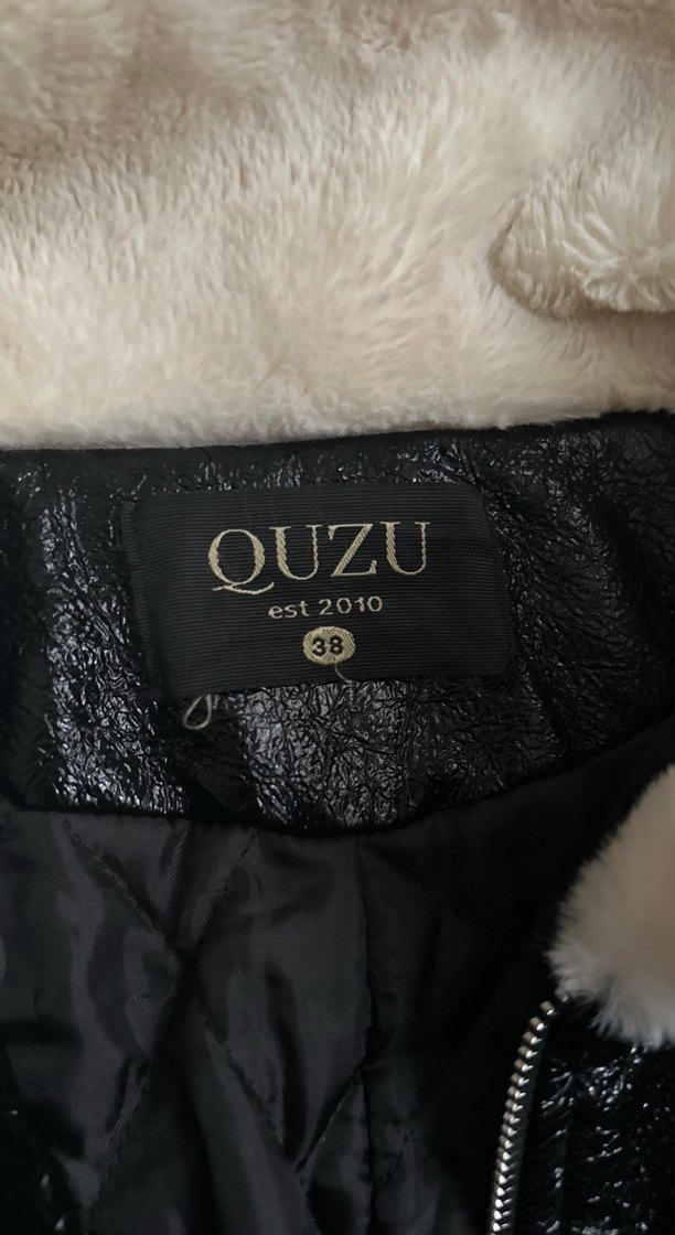 Siyah Deri Biker Ceket, Düğmeli, Strappy Kollu - Görsel 2