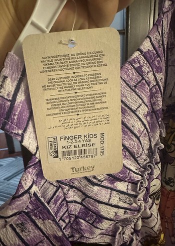 Kız Çocuk Lila Baskılı Dantel Detaylı Elbise - Görsel 3