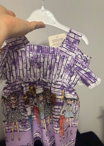 Kız Çocuk Lila Baskılı Dantel Detaylı Elbise - Görsel 4