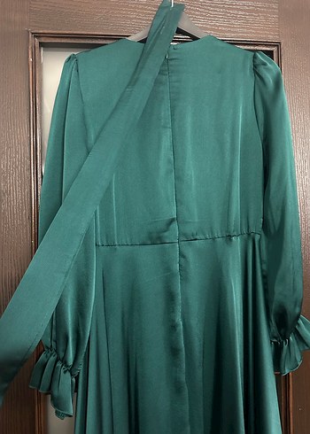 Yeşil Uzun Kollu Drapeli Abiye Elbise - Görsel 6