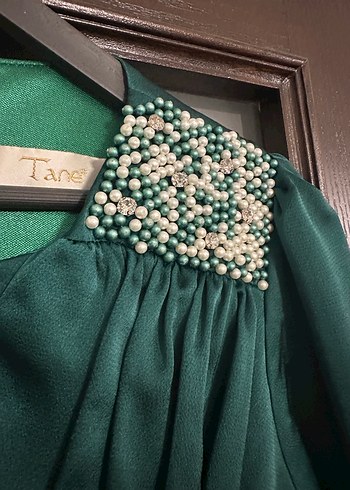 Yeşil Uzun Kollu Drapeli Abiye Elbise - Görsel 5