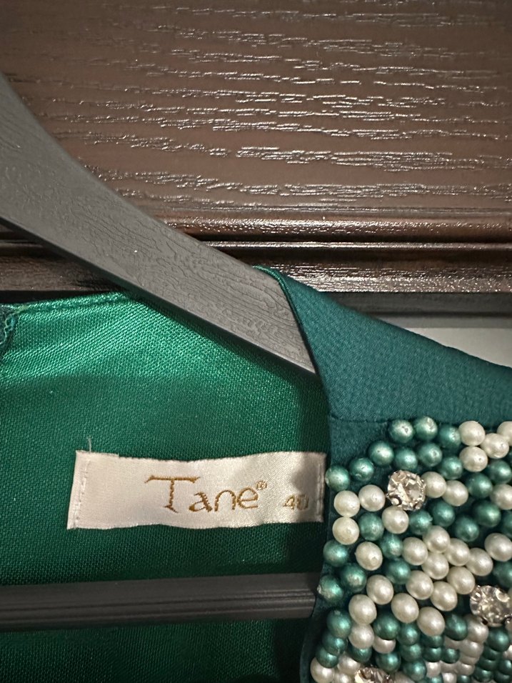 Yeşil Uzun Kollu Drapeli Abiye Elbise - Görsel 3