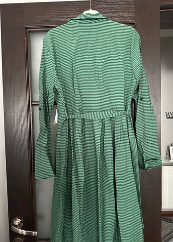 Yeşil Uzun Keten Kadın Elbise - Görsel 4