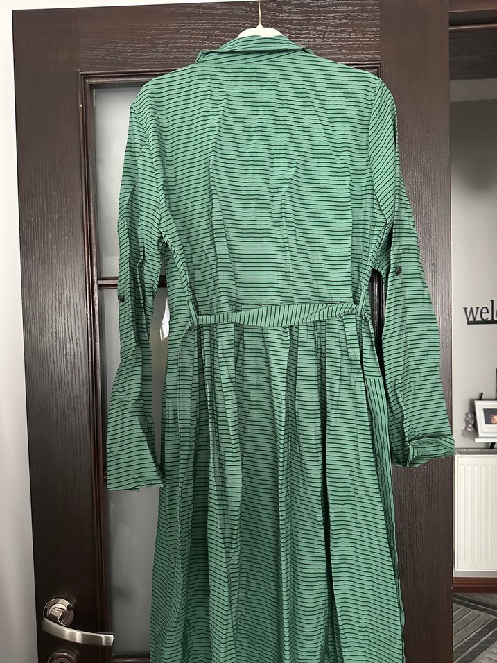 Yeşil Uzun Keten Kadın Elbise - Görsel 4