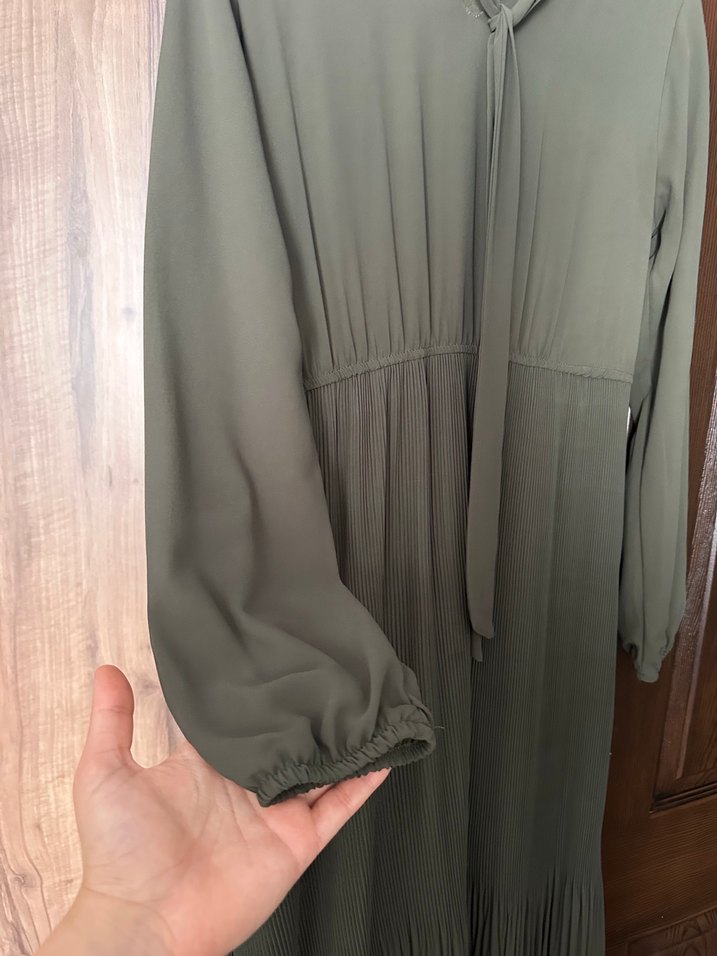 Kadın Haki Uzun Piliseli Bohem Elbise - Görsel 3