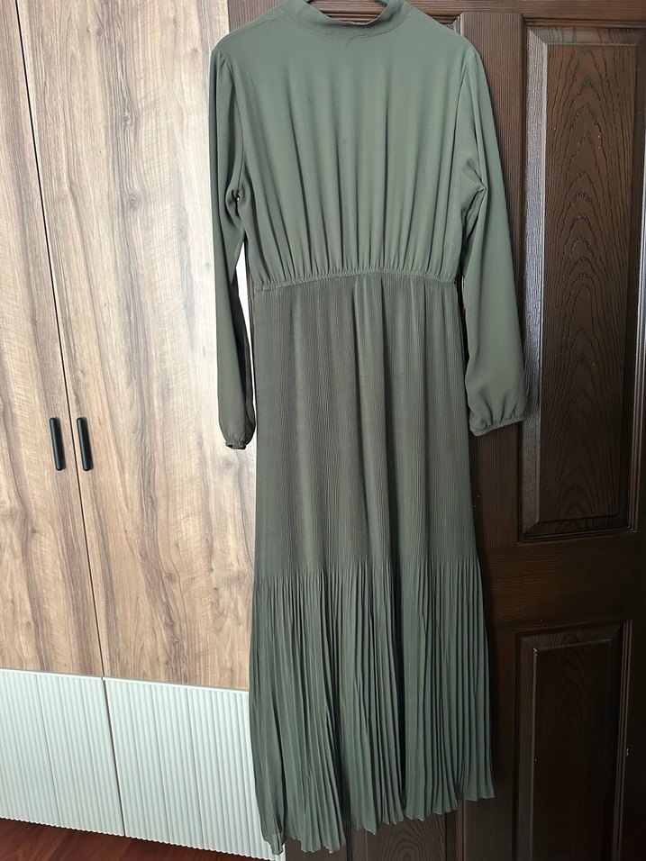 Kadın Haki Uzun Piliseli Bohem Elbise - Görsel 2