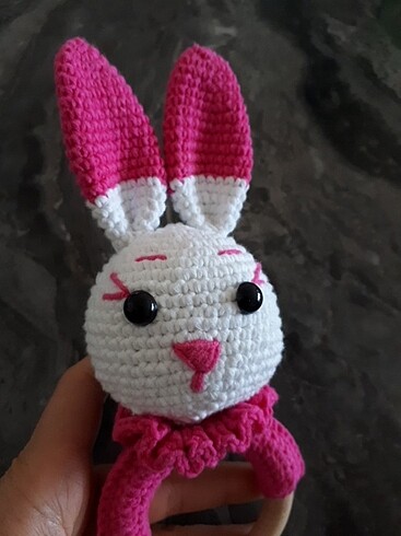  Beden Amigurumi Çıngıraklı Pembe Tavşan Dişlik 