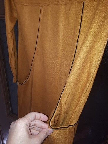 s Beden Hardal sarısı mini boğazlı yanlardan cepli elbise