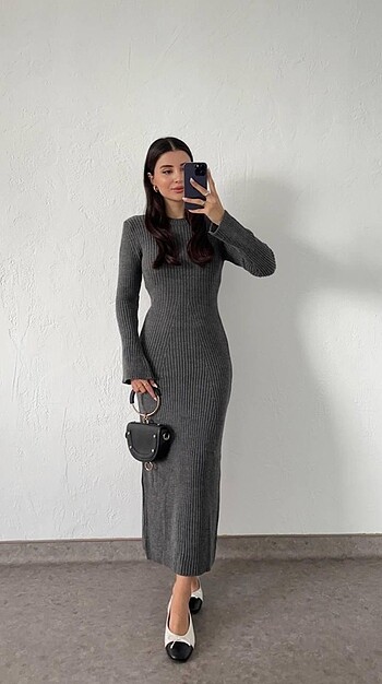 Massimo Dutti laurent Antrasit Triko Elbise