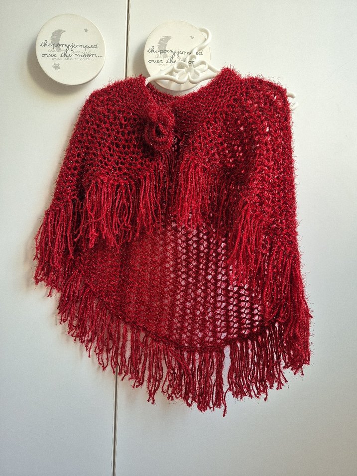 Diger Bohem Bordo Örgü Kız Pelerini - Görsel 4