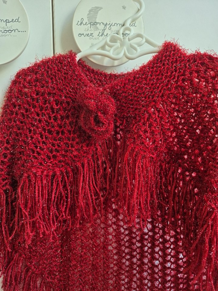 Diger Bohem Bordo Örgü Kız Pelerini - Görsel 3