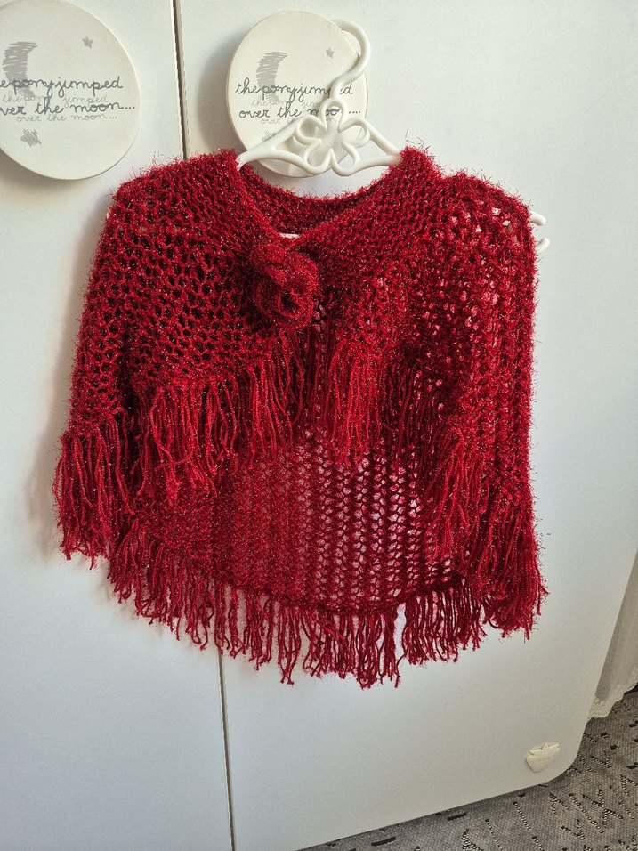 Diger Bohem Bordo Örgü Kız Pelerini - Görsel 5