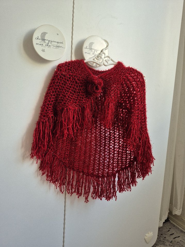 Diger Bohem Bordo Örgü Kız Pelerini - Görsel 2