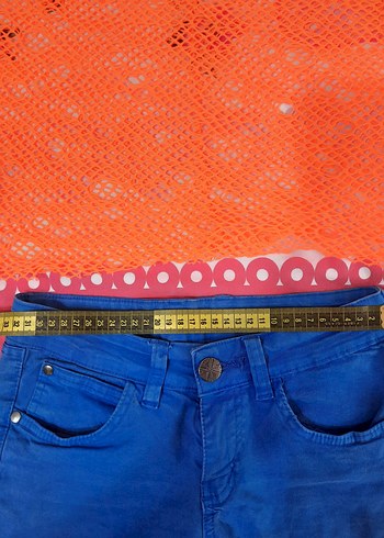 xs Beden Düğmeli Mavi Mini Denim Şort