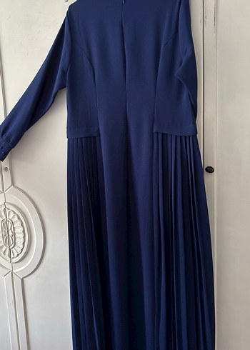 Lacivert Piliseli Uzun Kollu tesettür Uzun Elbise - Görsel 5