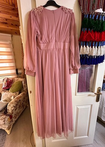 Pembe Uzun Kollu Abiye Elbise - Görsel 2
