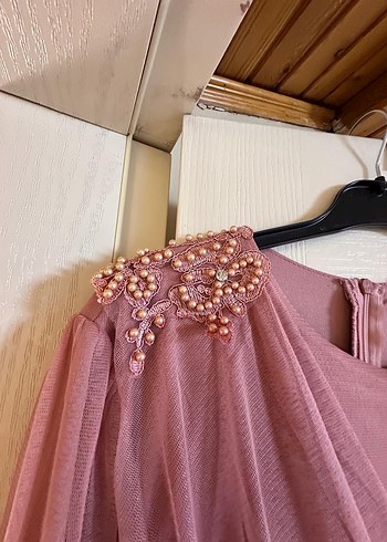 Pembe Uzun Kollu Abiye Elbise - Görsel 3