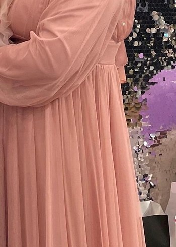 Pembe Uzun Kollu Abiye Elbise - Görsel 6