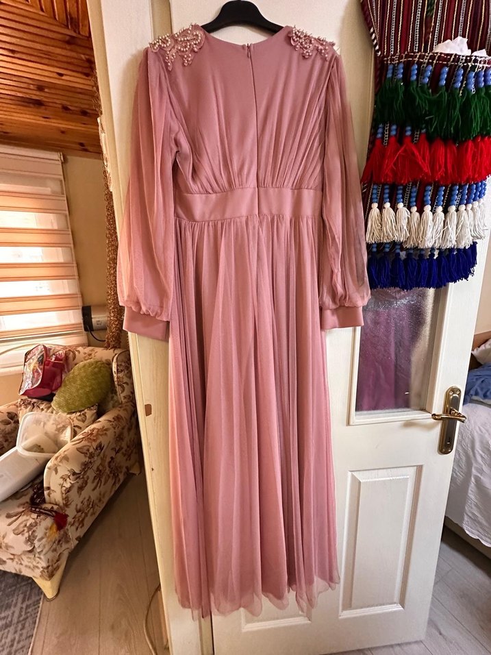 Pembe Uzun Kollu Abiye Elbise - Görsel 2