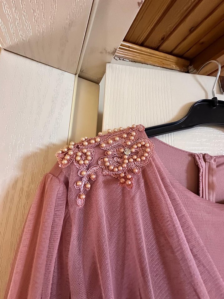 Pembe Uzun Kollu Abiye Elbise - Görsel 3