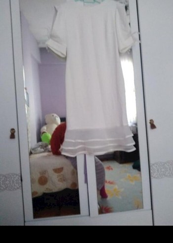 Beyaz Pamuklu Kısa Kollu Elbise