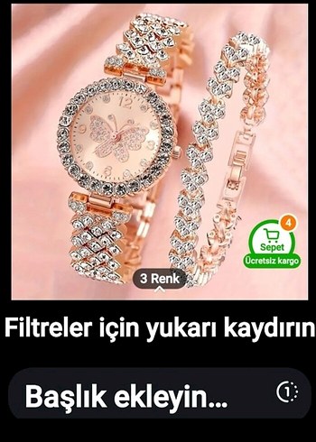 Gold Renkli Taşlı Kadın Kol Saati