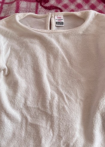 Kız Çocuk Beyaz Keten Uzun Kollu Tişört - Görsel 3