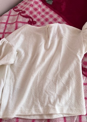 Kız Çocuk Beyaz Keten Uzun Kollu Tişört - Görsel 4