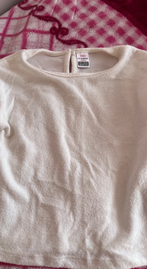 Kız Çocuk Beyaz Keten Uzun Kollu Tişört - Görsel 3