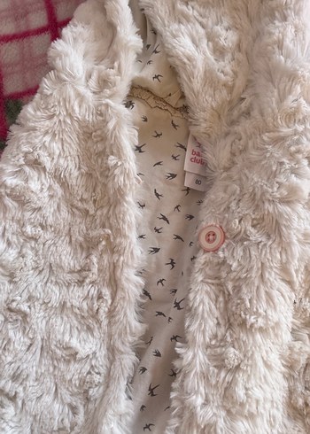 Kapüşonlu Beyaz Kız Peluş Yelek - Görsel 5