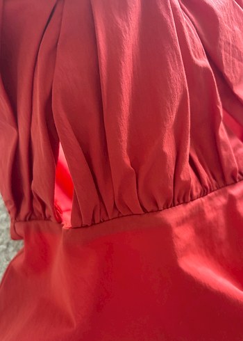 Zara ZARA Kırmızı Halter Yaka Fırfırlı Min Elbise