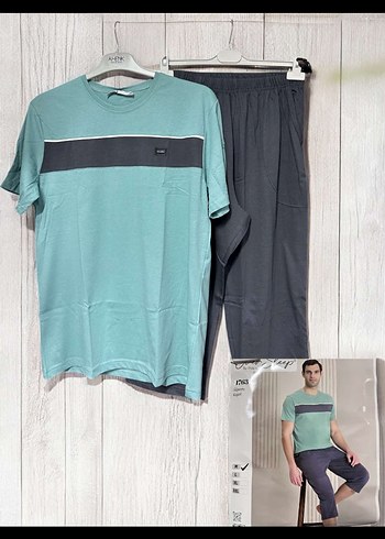 xl Beden yeşil Renk Diger Erkek Kısa Kollu Düğmeli Pijama Takımı