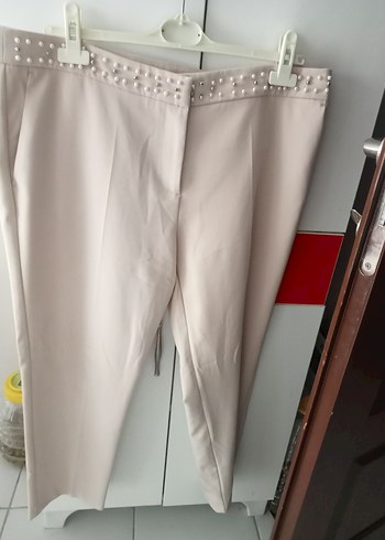 Bej Midi Kumaş Kadın Pantolon
