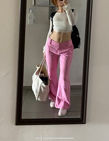 Pembe keten pantolon