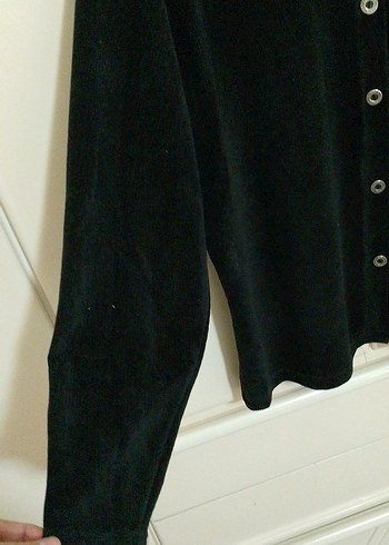 Düğmeli Siyah kadife Uzun Kollu Kadın Gömlek - Görsel 4