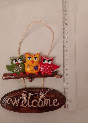 Beden Renkli Baykuşlu Welcome Kapı Süsü