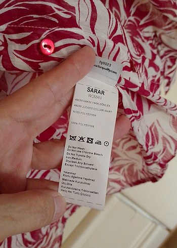 Uzun Kollu Desenli Kırmızı , Kadın şifon gömlek - Görsel 6