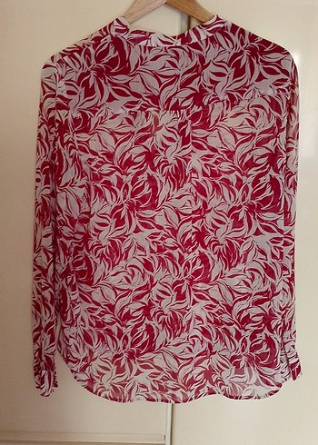 Uzun Kollu Desenli Kırmızı , Kadın şifon gömlek - Görsel 5