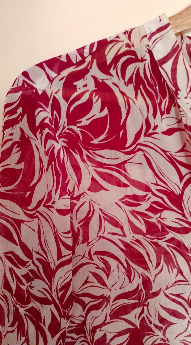 Uzun Kollu Desenli Kırmızı , Kadın şifon gömlek - Görsel 3