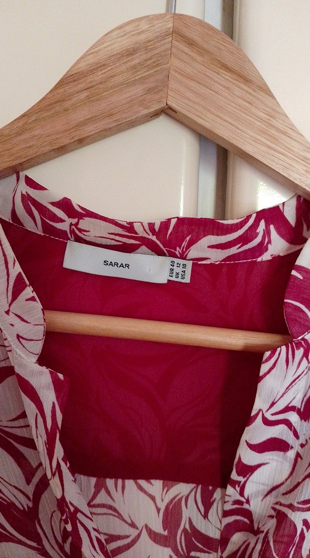 Uzun Kollu Desenli Kırmızı , Kadın şifon gömlek - Görsel 2