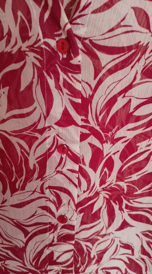 Uzun Kollu Desenli Kırmızı , Kadın şifon gömlek - Görsel 4