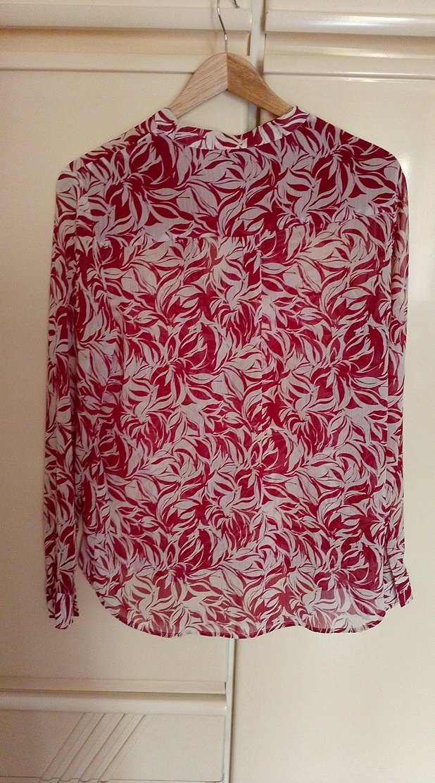 Uzun Kollu Desenli Kırmızı , Kadın şifon gömlek - Görsel 5