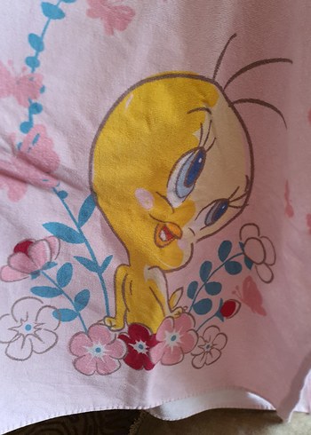 9 Ay Beden pembe Renk Kız Çocuk Kapüşonlu Bornoz - Tweety Desenli